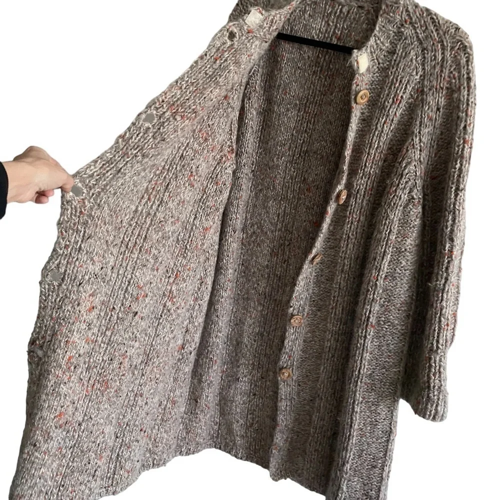 HAND KNIT Wool Button Front Long Cardigan Sweater Coat XL - Picture 2 of 9